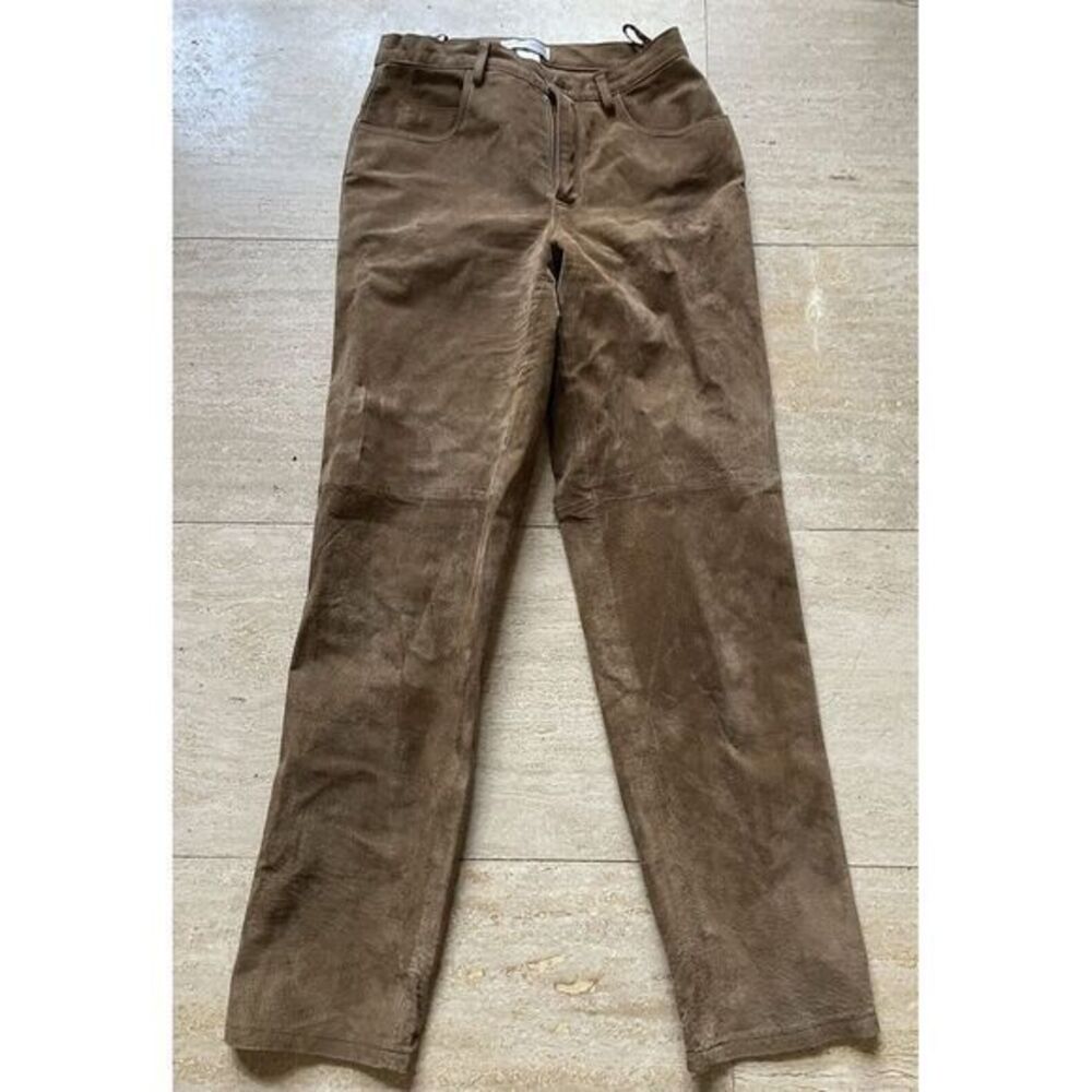 HUGO BUSCATI COLLECTION Suede Leather Pants Brown Lined Size 6P Stain Spots
